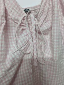 Pink Gingham Puff Sleeve Dress
