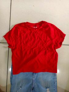 Red Tee &amp; Distressed Jeans Set
