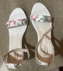 White Floral Heels