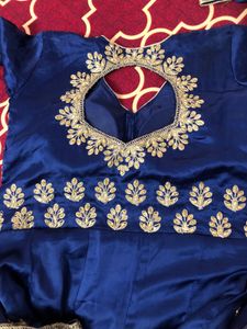 Elegant Navy Blue &amp; Gold Gown With Dupatta