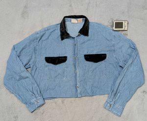 Y2K crossroads denim crop shirt