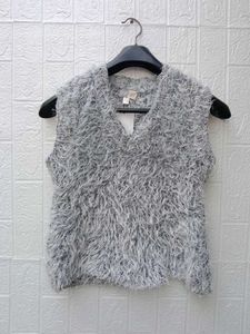 New With Tag Korean Fuzzy Grey Sleeveless Top
