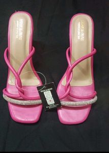 Pink Square Toe Heel Mules