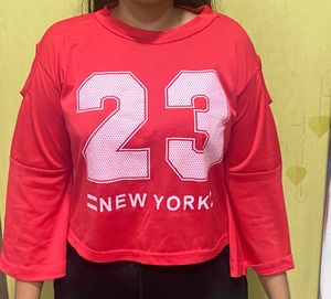 Red Cold Shoulder Top With Flared Sleeves