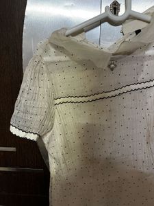Polka Dot Ruffle Trim Blouse