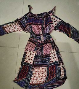 Patchwork Cold Shoulder Dress