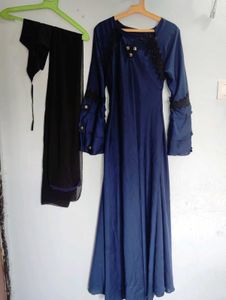Navy Blue Abaya with Scarf And Nose Piece Combo Se