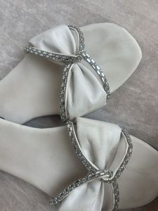 White Embellished Bow Slides