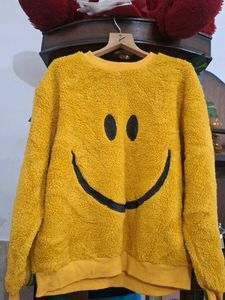 Smiley Face Fuzzy Yellow Pullover