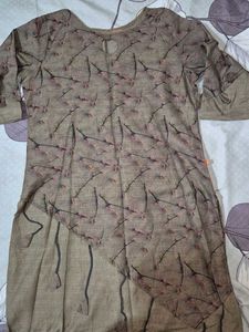 Straight Brown Floral Printed Kurta