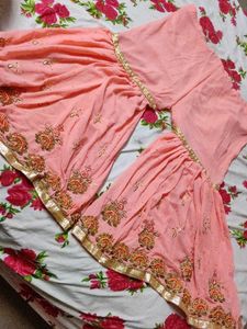 Peach Embroidered Sharara Suit