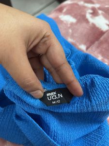 Blue Ribbed Knit Top