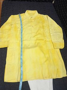 Boys Yellow Kurta with Camel Print Waistcoat
