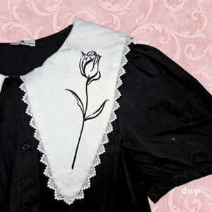 Black korean dress with statement collar