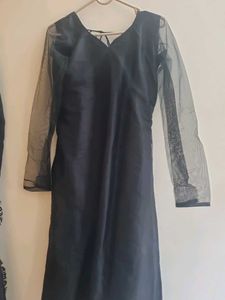 Black Long Kurti With Net Slevees