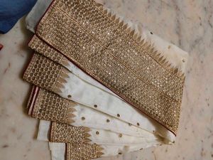 Elegant White & Gold Embroidered Saree Need Dry Cl