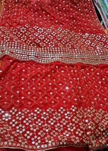 Red Mirror Work Sharara Suit