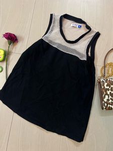 Black And White Net Tank Top