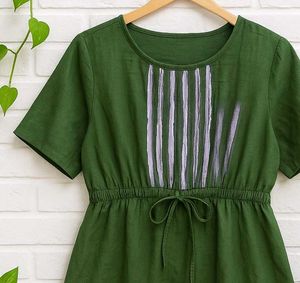 Green Linen Blend Mini Dress