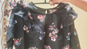 Black Western Top With Printed Flowers
