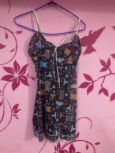 Novelty Print Sheer Mini Dress