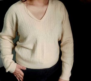 butter yellow V-Neck Cable Knit Sweater