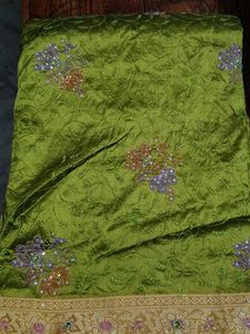Green Embellished Sari Fabric