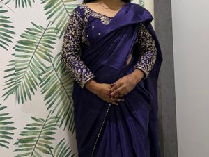Elegant Navy Blue Embroidered Saree
