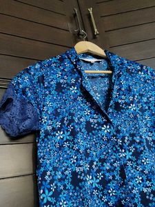 Pretty Secrets Blue Floral Print Short Sleeve Top