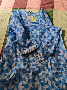 Blue Leaf Print Tunic Top