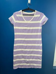 V Neck Purple And White Mini Dress