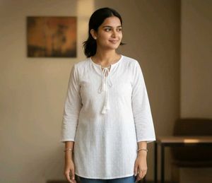 White Cotton Tunic with Tassels