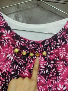 pink Leaf Print Sleeveless Top