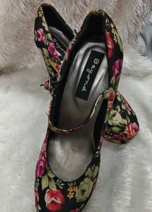Branded Beyond Floral High Block Heels 3 Inches