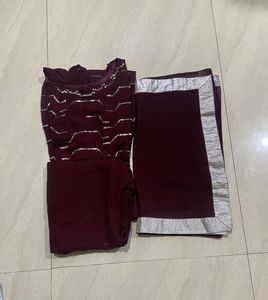 🚨Beautiful Burgundy Coloured Pallazo Kurta Set🚨