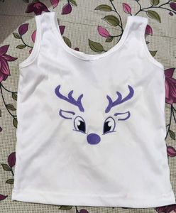 Cute White Sleeveless Tank Top with Reindeer Desig