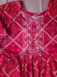 Red Embroidered Kurta