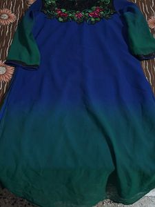 Blue Kurta with Floral Embroidery