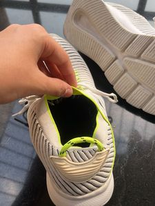 White &amp; Neon Green Sneakers