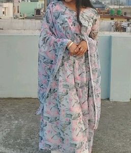 Anarkali Kurta Set With Shimery Border Dupatta