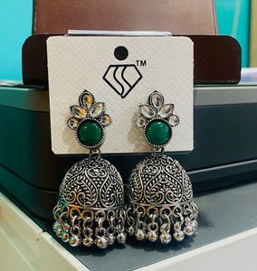 Green Stone Jhumka Earrings
