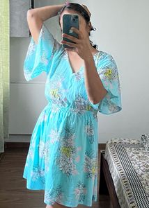 Back Slit Beautiful Floral Empire Dress