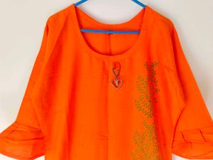 Orange Floral Print Tunic Top