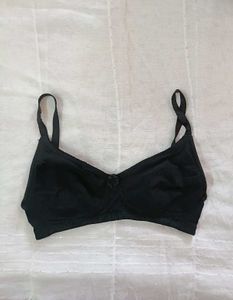 Black Cotton Blend Bra with Lace