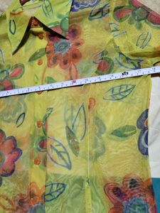 Pepe Floral Yellow Netted See-through Button Top