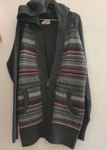 Hooded Dark Grey Knit Cardigan