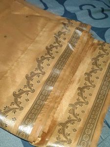 Golden Saree with Floral Border