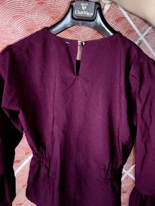 Burgundy Blouse with Embellished Neckline