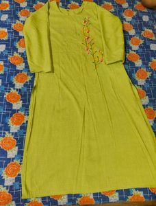 Lime Green Embroidered Kurti