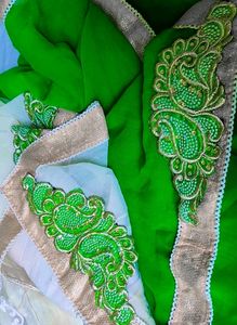 Green and Cream Patchwork Saree🌸💕